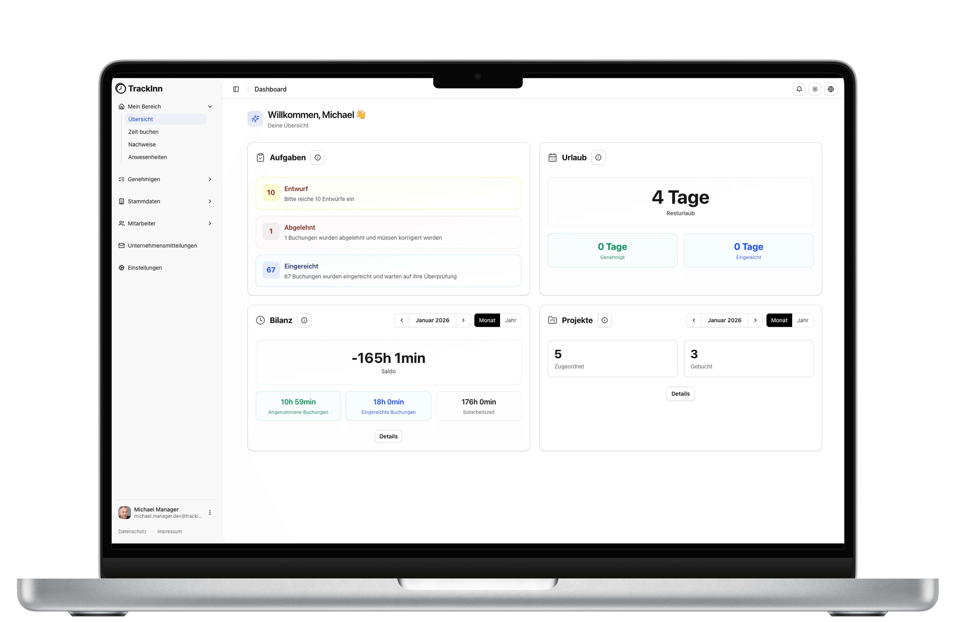 Zeitmatrose Dashboard auf dem Laptop