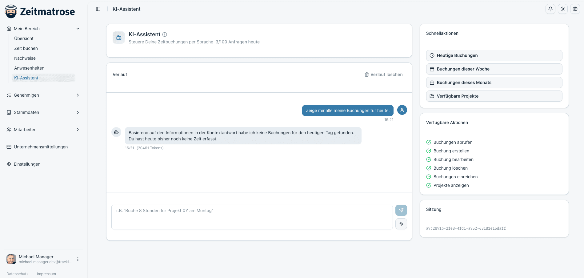 Matti, der KI-Assistent von Zeitmatrose, im Chat