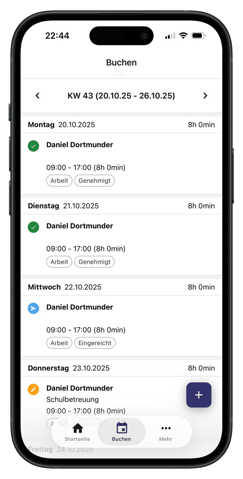 Zeitmatrose App Wochenübersicht