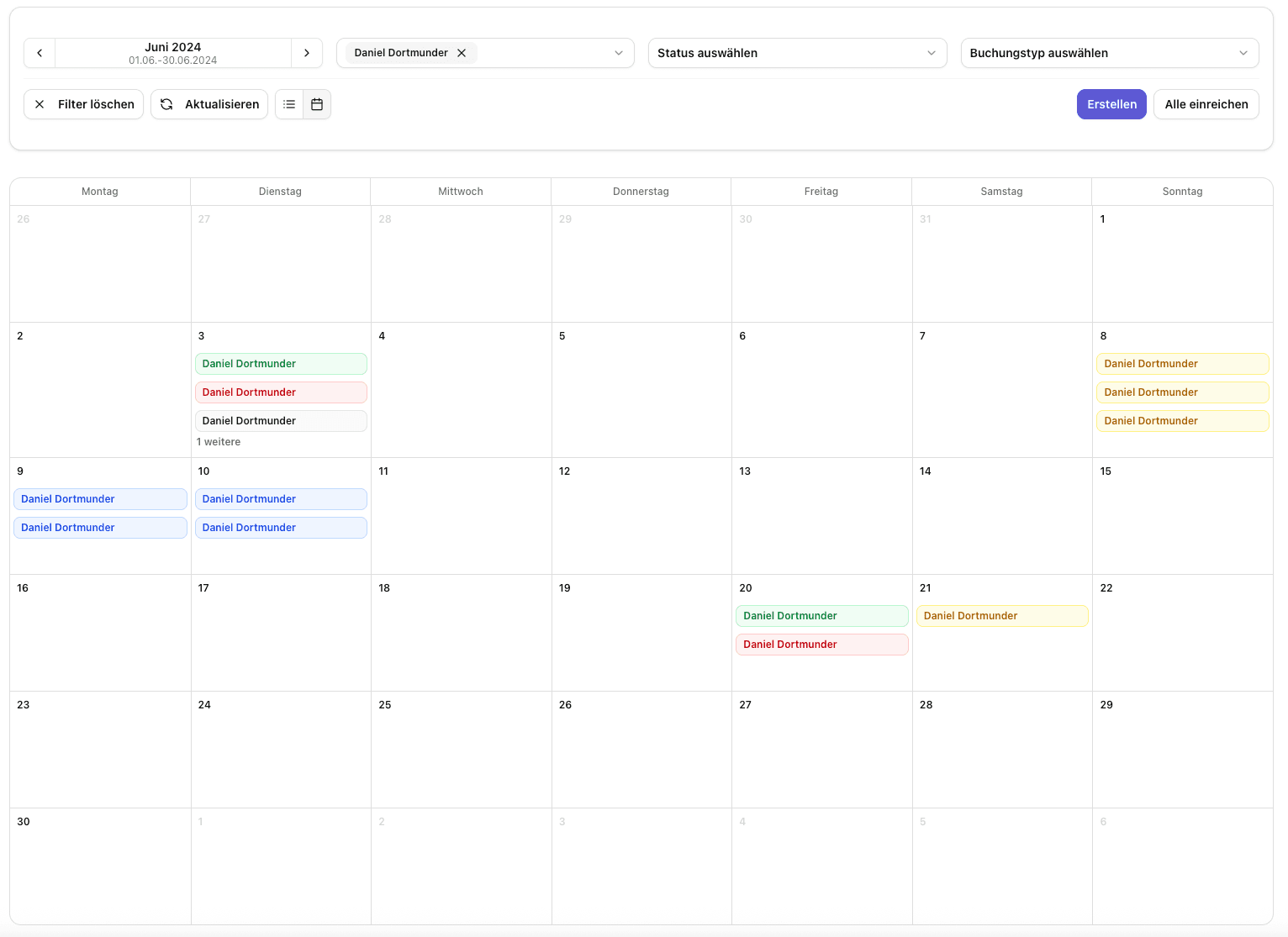 Zeitmatrose Zeiterfassung Kalenderansicht