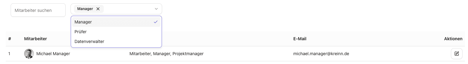 Screenshot: Rollenverwaltung mit Berechtigungen