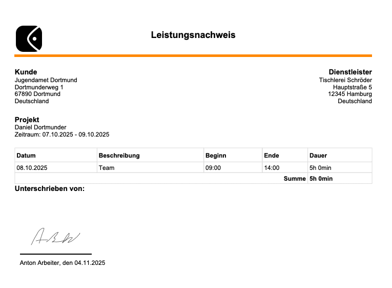 Screenshot: Digitale Unterschrift im Browser