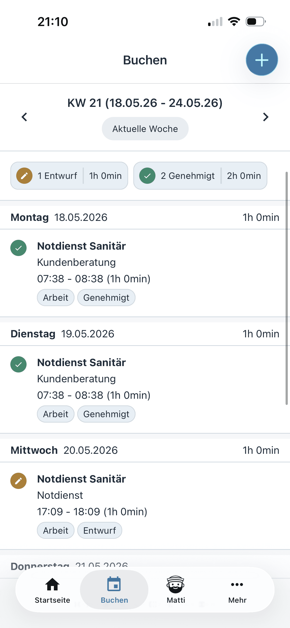 Zeitmatrose App – Zeit buchen
