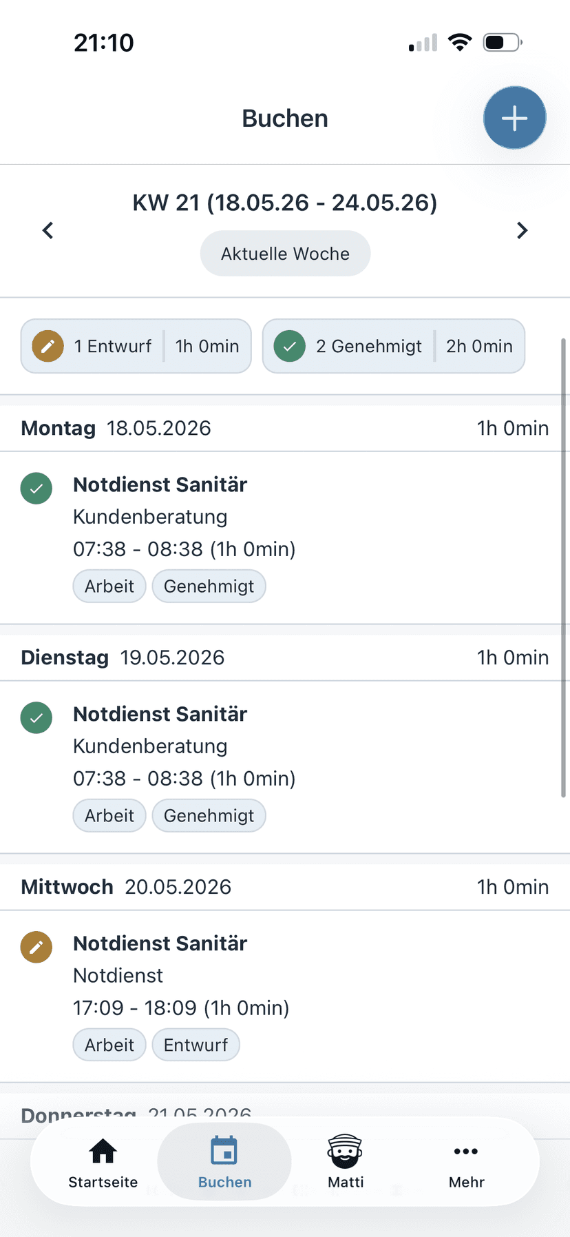 Zeitmatrose App – Zeit buchen