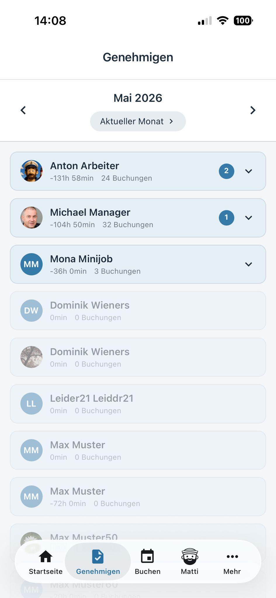 Zeitmatrose App – Buchungen genehmigen