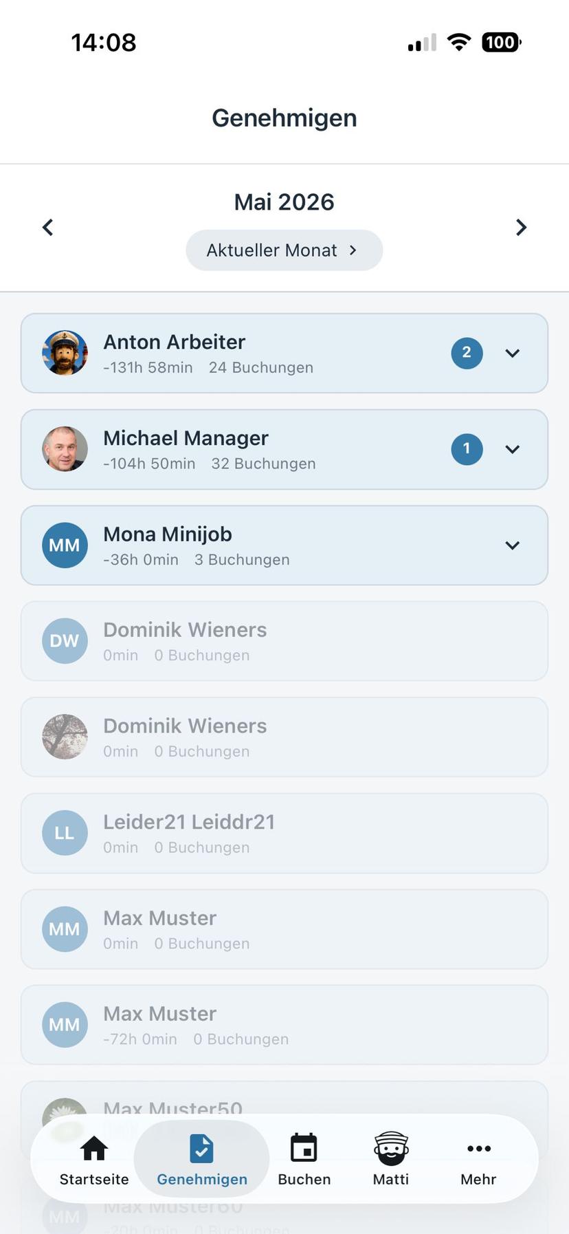 Zeitmatrose App – Buchungen genehmigen
